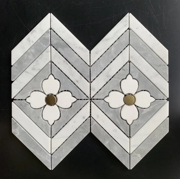 White Herringbone Marble Mosaic Tiles White And Black Marble Hexagon Mosaic Tile